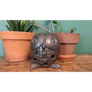 Vintage Owl Tea Light Holder Lantern - Brown ceramic